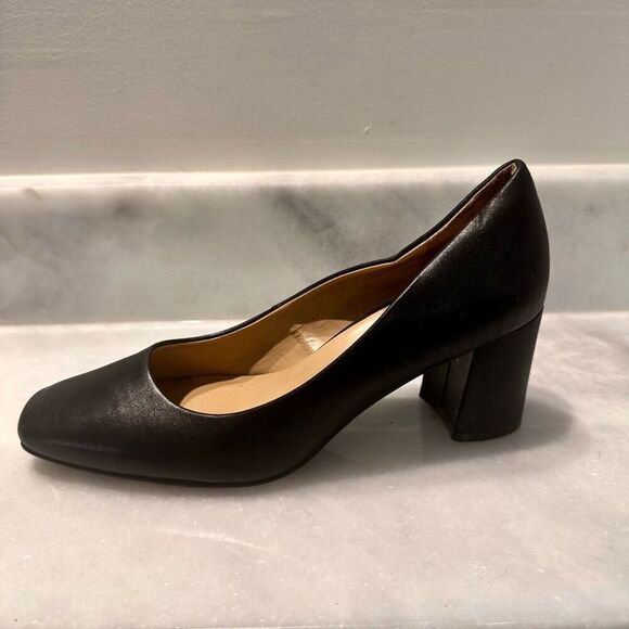 Naturalizer Leather Block Heel Square Toe Slip On Black Pumps Shoes Size 9.5 - Picture 5 of 10